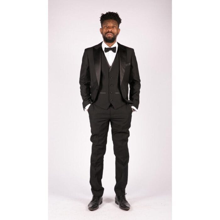 Mens 3 Piece Black Classic Satin Tuxedo Dinner Suit Tailored Fit Wedding Prom - Knighthood Store