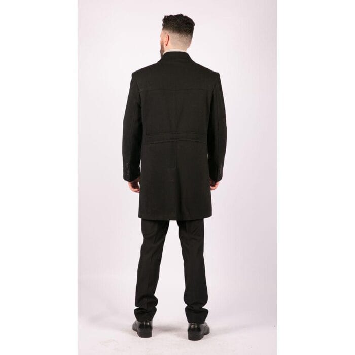 Mens Black Wool Overcoat Jacket Smart Formal 3/4 Trench Retro Vintage 1920s - Knighthood Store