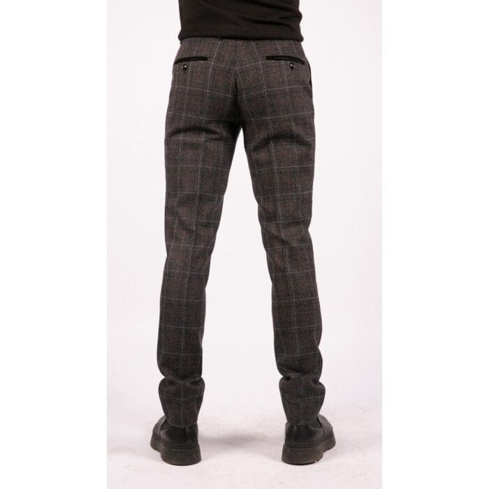 Mens Navy Blue Grey Charcoal Tweed Check Trousers Peaky Blinders Vintage - Knighthood Store