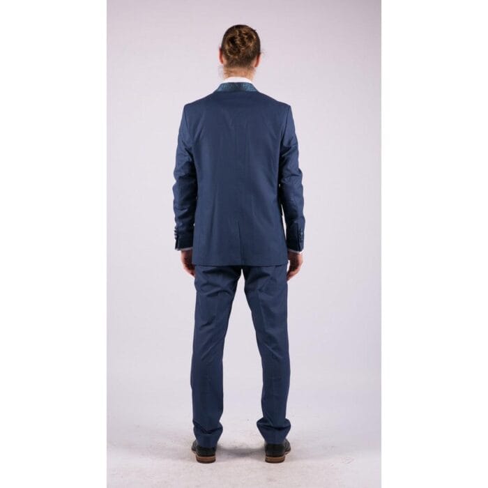 Mens 4 Piece Wedding Suit Groom Shawl Collar Vintage Blue Cravat Tailored Fit - Knighthood Store
