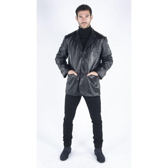 Mens Real Leather Jacket Black Smart Casual Classic Blazer Retro Vintage - Knighthood Store