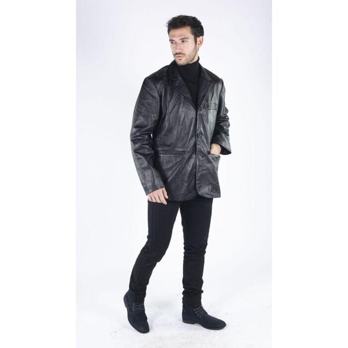 Mens Real Leather Jacket Black Smart Casual Classic Blazer Retro Vintage - Knighthood Store