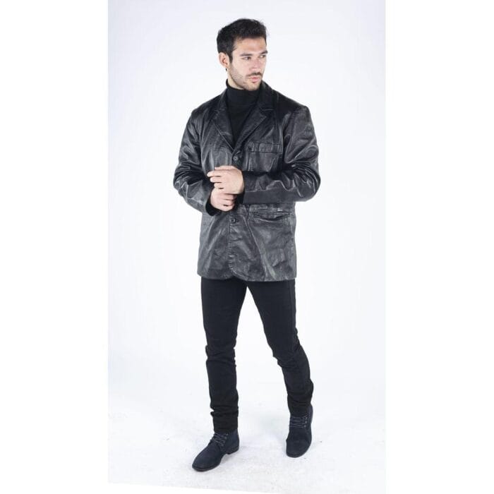 Mens Real Leather Jacket Black Smart Casual Classic Blazer Retro Vintage - Knighthood Store