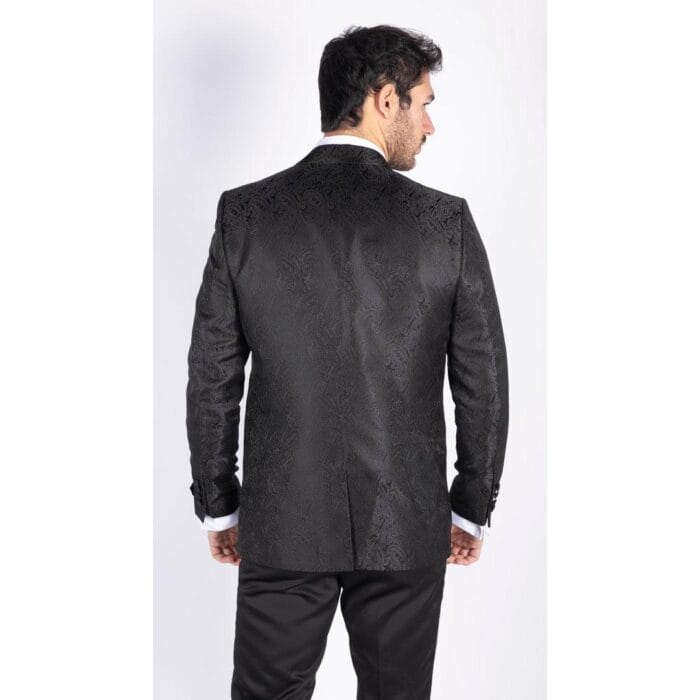 Mens Paisley Tuxedo Blazer And Waistcoat Brocade Dinner Jacket Satin Black Fit - Knighthood Store