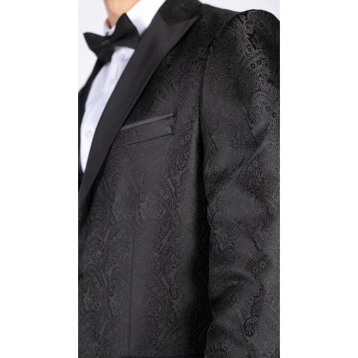 Mens Paisley Tuxedo Blazer And Waistcoat Brocade Dinner Jacket Satin Black Fit - Knighthood Store