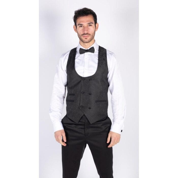 Mens Paisley Tuxedo Blazer And Waistcoat Brocade Dinner Jacket Satin Black Fit - Knighthood Store