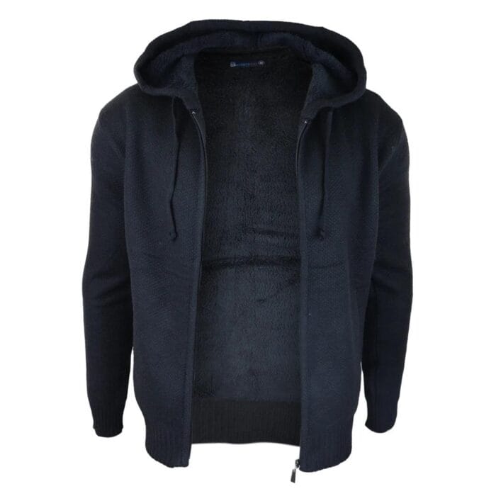 Mens Hoodie Jumper Jacket Fleece Fur Lined Top Knitted Warm Winter Casual Zipped - Knighthood Store