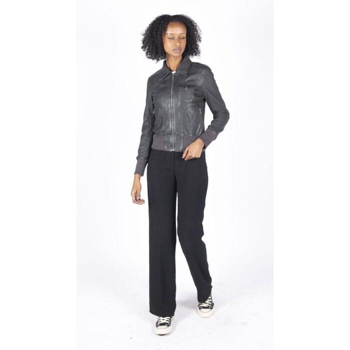 Womens Real Leather Bomber Jacket Short Zipped Retro Brown Tan Black Blue Grey - Knighthood Store
