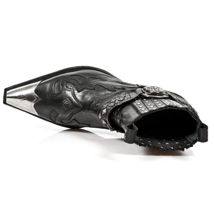New Rock 7950P-S1 Black Leather Military Cowboy Boots Metal Toe Heel Biker Rock - Knighthood Store
