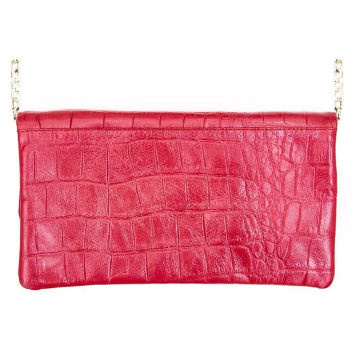 Womens Real Leather Patent Clutch Shoulder Bag Metal Chain Cross Body Textured - Knighthood Store