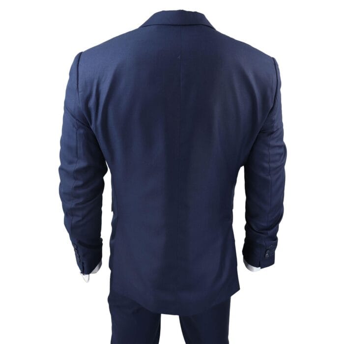 Men's Classic Navy Blue Suit 3 Piece Tailored Fit Vintage Office Wedding Prom - Knighthood Store
