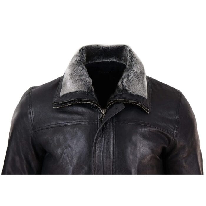 Mens 3/4 Long Real Leather Safari Jacket Classic Car Coat Zip Button Cover - Knighthood Store