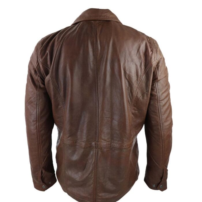 Mens Tan Brown 3/4 Jacket Real Leather Safari Hunting Country Coat Classic - Knighthood Store