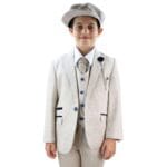 Boys 3 Piece Suit Tweed Cream Black Tailored Fit Wedding Blinders Classic - Knighthood Store
