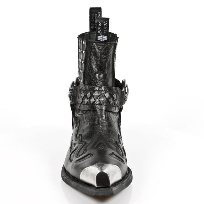 New Rock 7950P-S1 Black Leather Military Cowboy Boots Metal Toe Heel Biker Rock - Knighthood Store