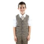 Boys 3 Piece Suit Brown Tweed Check Blinders Vintage Kids Classic 1920s - Knighthood Store
