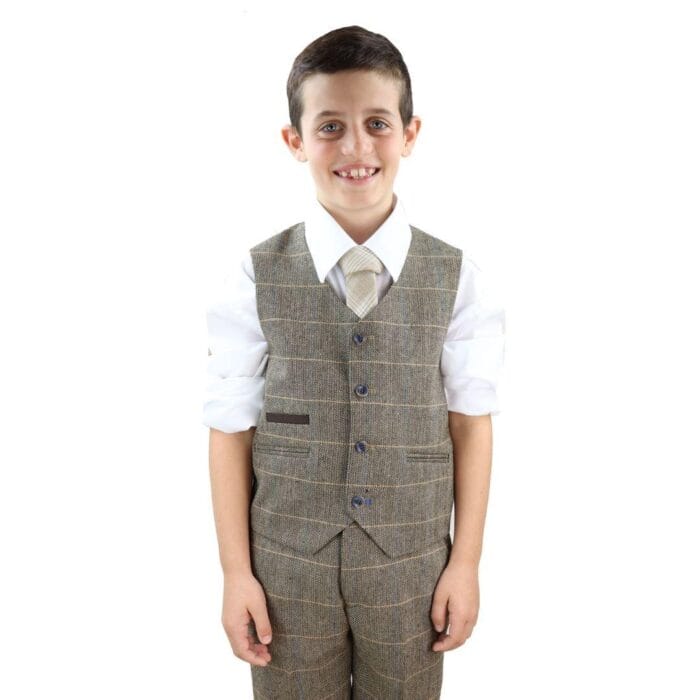 Boys 3 Piece Suit Brown Tweed Check Blinders Vintage Kids Classic 1920s - Knighthood Store