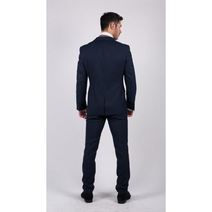 Mens Navy 3 Piece Suit Tailored Fit Smart Formal Classic Wedding Retro Vintage - Knighthood Store