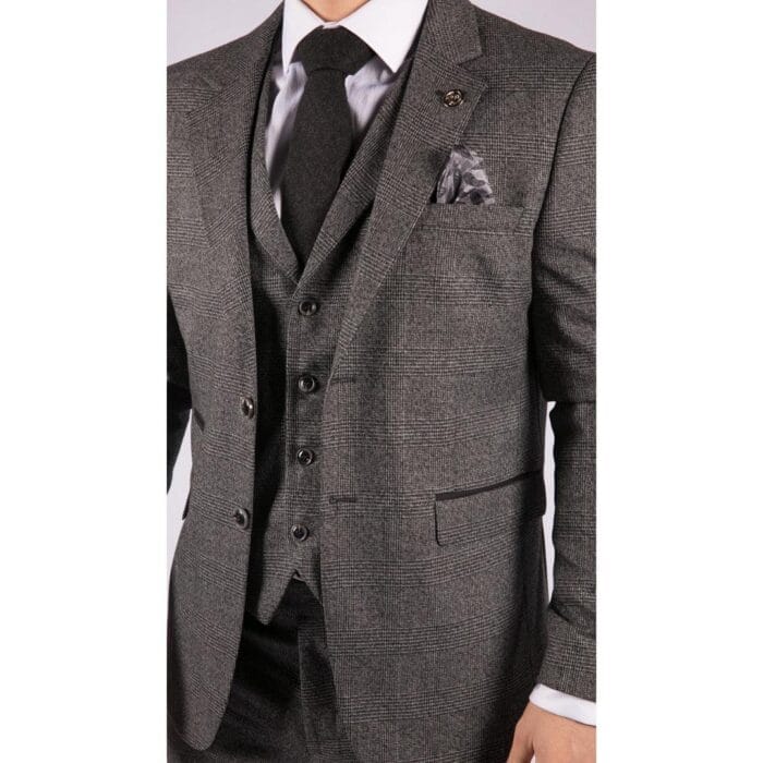 Mens Classic 3 Piece Suit Prince Of Wales Check Grey Tailored Fit Vintage Wedding - Knighthood Store