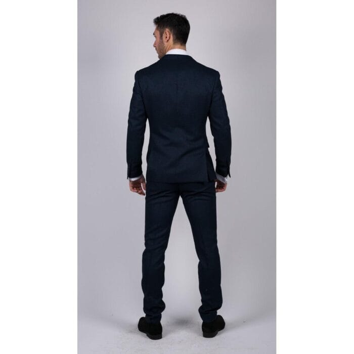Mens Navy Blue 3 Piece Suit Birdseye Suit Wedding Prom Formal Smart Classic - Knighthood Store