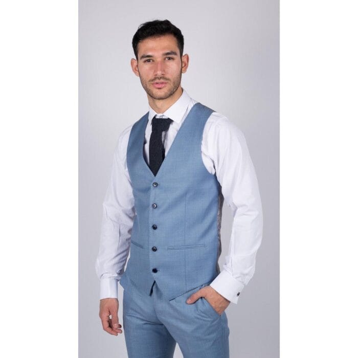 Mens Light Blue Sky 3 Piece Suit Classic Stitch Wedding Summer Prom Classic - Knighthood Store