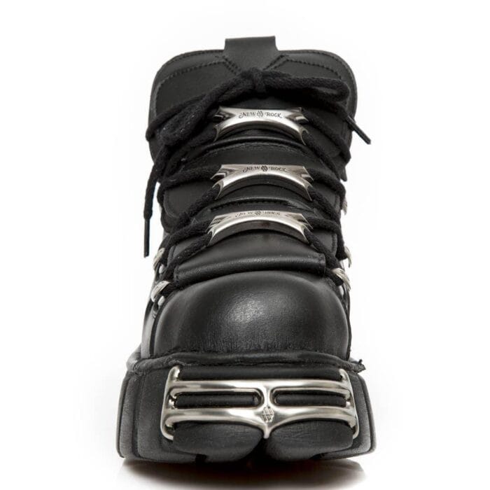 New Rock M-106-VS1 Unisex Metallic Black Vegan Leather Gothic Punk Rock Boots - Knighthood Store