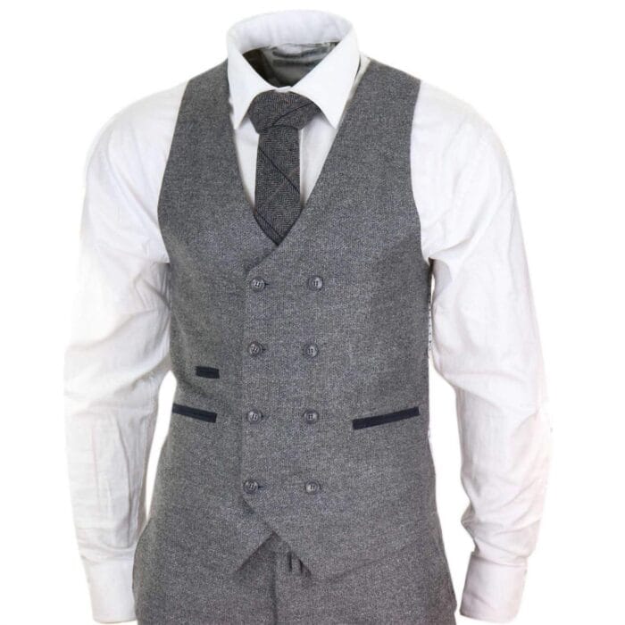 Mens Grey Wool 3 Piece Suit Double Breasted Waistcoat Tweed 1920s - Knighthood Store