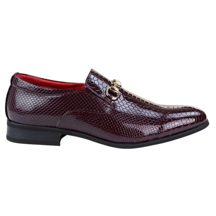 Mens Black Patent Shiny Slip On PU Snake Crocodile Leather Shoes Gold Buckle - Knighthood Store