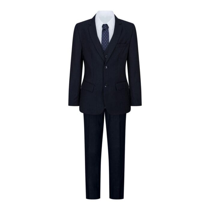 Boys Navy Blue 5 Piece Suit Blazer Waistcoat Shirt Tie Trousers Wedding Party - Knighthood Store