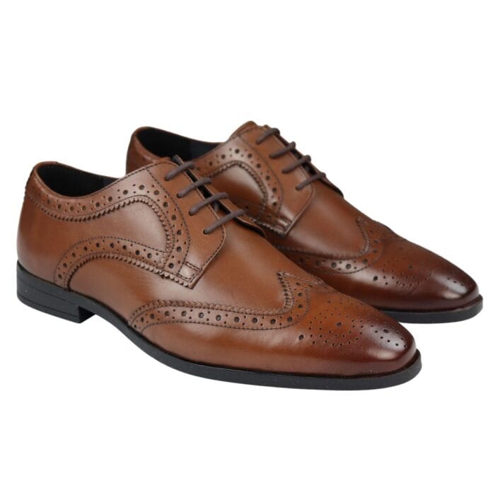 Mens Real Leather Smart Shoes Laced Brogue Shoes Black Brown Classic Gatsby Dress - Knighthood Store