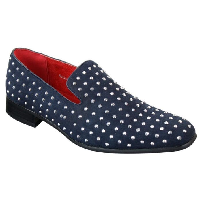 Mens Suede Slip On Loafers Shoes Stud Spikes Silver Smart Casual Shiny Party - Knighthood Store