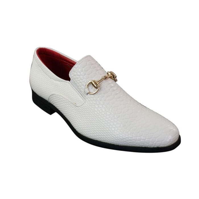 Mens Black Patent Shiny Slip On PU Snake Crocodile Leather Shoes Gold Buckle - Knighthood Store