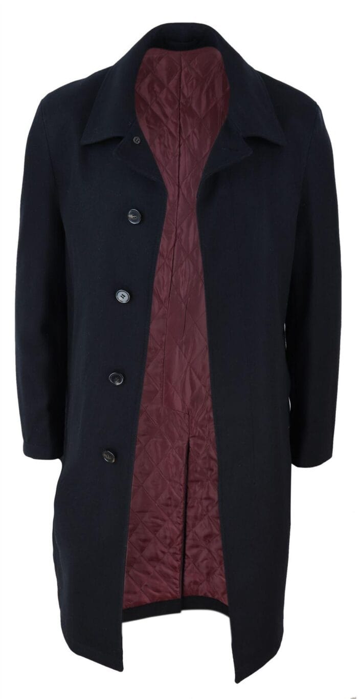 Mens Black Wool Overcoat Jacket Smart Formal 3/4 Trench Retro Vintage 1920s - Knighthood Store