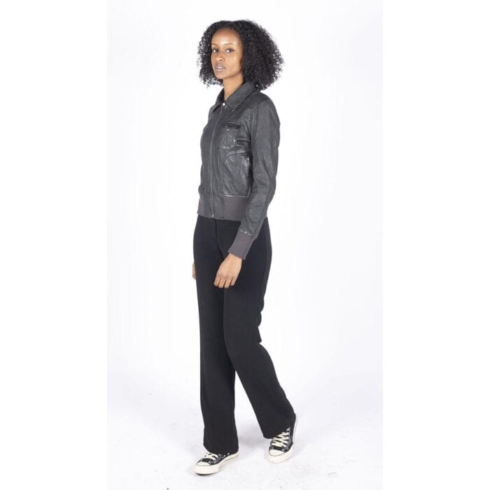 Womens Real Leather Bomber Jacket Short Zipped Retro Brown Tan Black Blue Grey - Knighthood Store