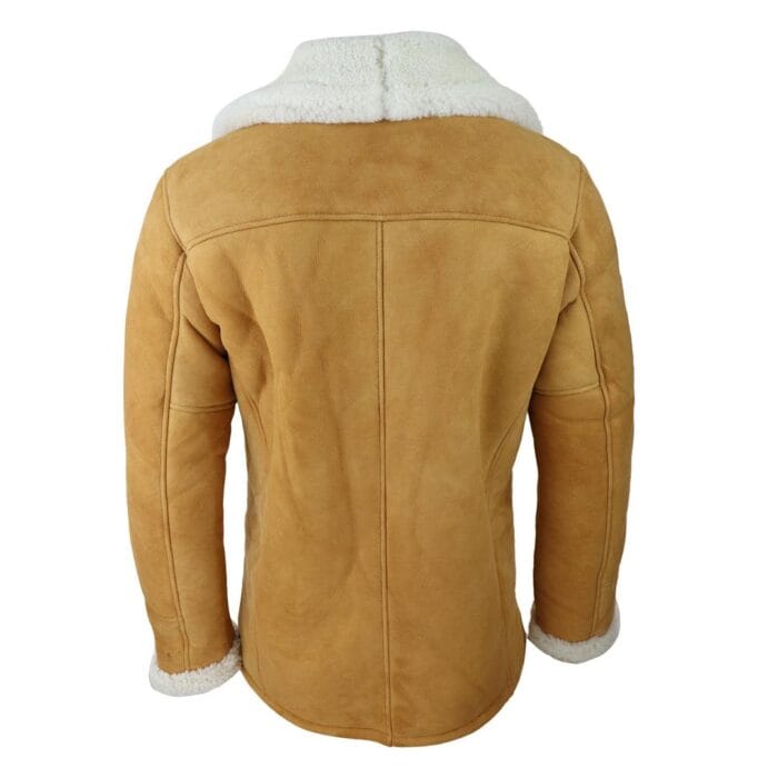 Mens 3/4 Genuine Sheepskin Coat Classic Tan Brown Camel Jacket Cream Fur - Knighthood Store