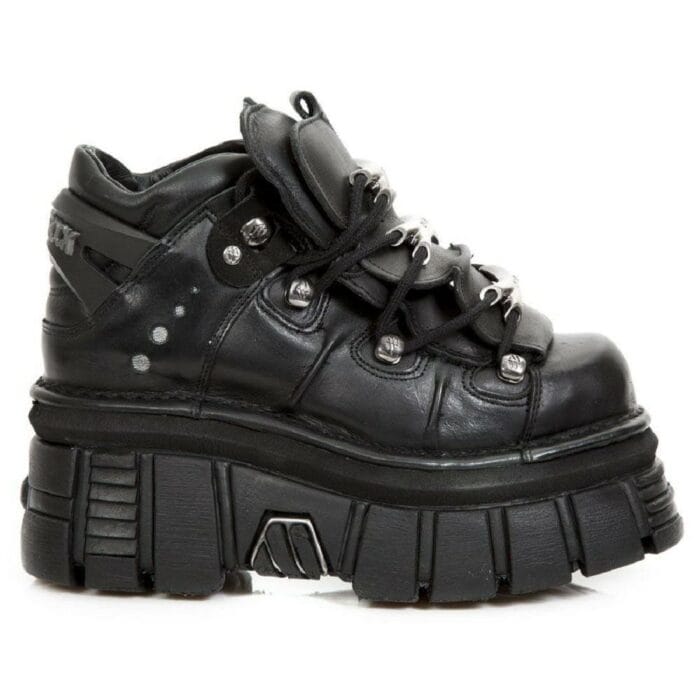 New Rock M.106-S29 TOWER SHOES Metallic Black Leather Biker Gothic Boots - Knighthood Store