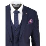 Mens 3 Piece Suit Navy Tailored Fit Classic Retro Vintage Wedding Prom Office - Knighthood Store