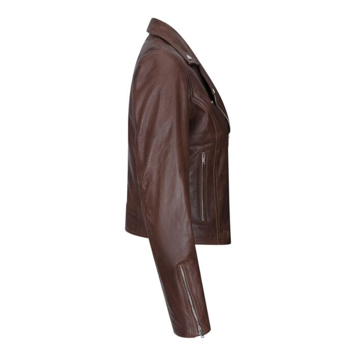 Womens Real Leather Biker Jacket Cross Zip Soft Slim Fit Brando Tan Brown Black Red Yellow - Knighthood Store