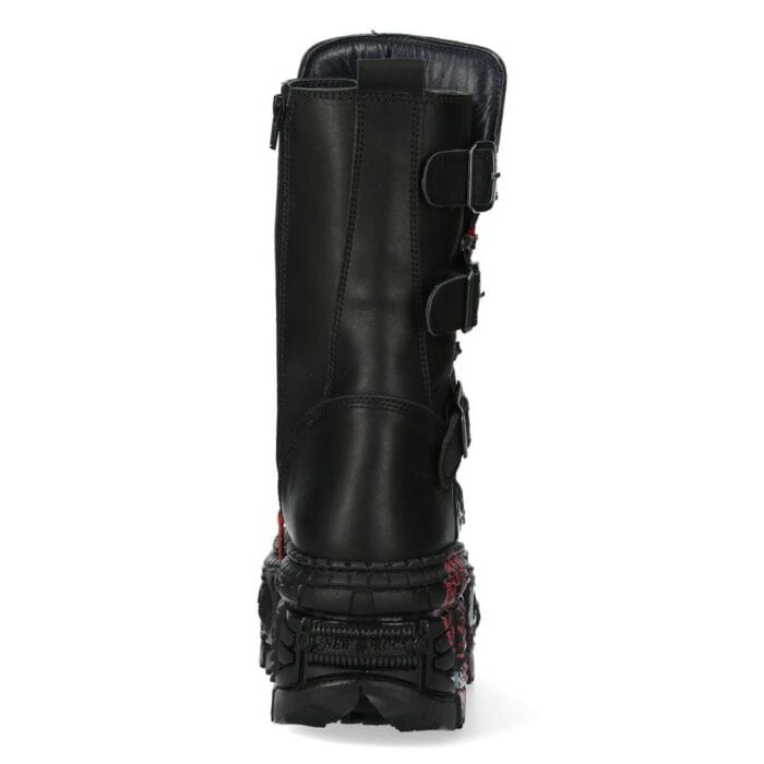 New Rock Boots WALL028B-C1 Unisex Metallic Black Leather Platform Gothic Boots - Knighthood Store