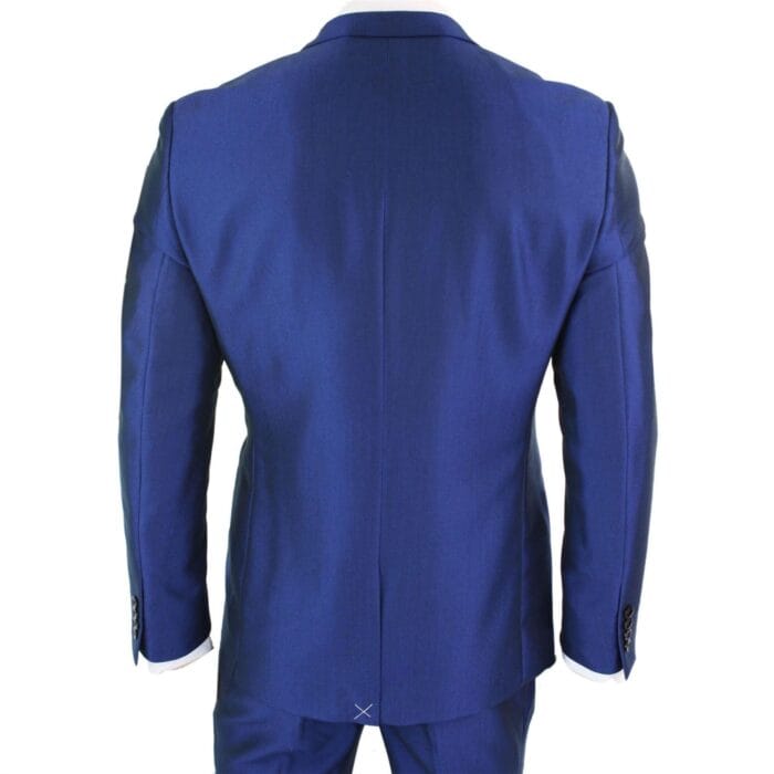 Mens 3 Piece Shiny Blue Wedding Prom Party Suit Tailored Fit Smart Formal - Knighthood Store