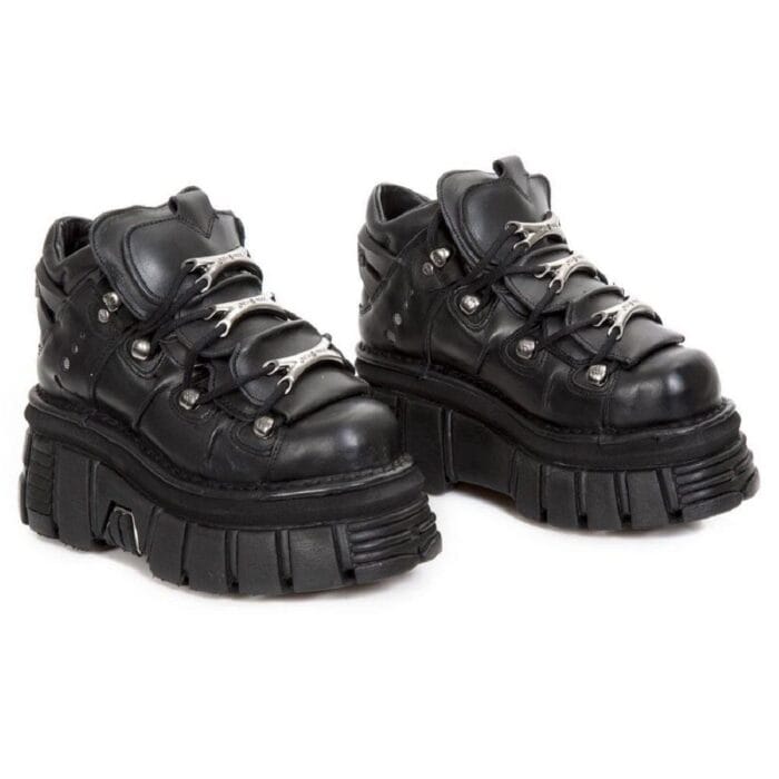 New Rock M.106-S29 TOWER SHOES Metallic Black Leather Biker Gothic Boots - Knighthood Store