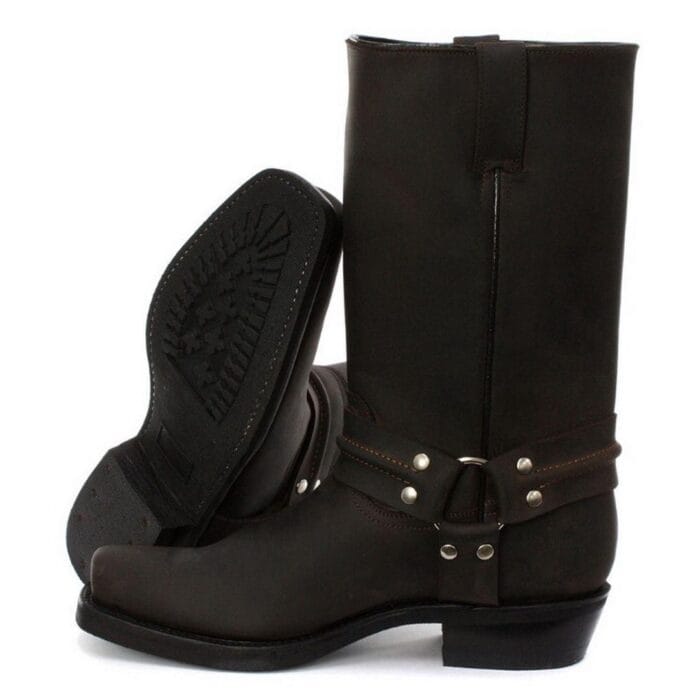 Unisex Real Leather Hi Biker Boots Rock Punk Grinders Buckle Cowboy Riding - Knighthood Store