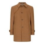 Mens Wool 3/4 Camel Tan Overcoat Classic Button Down Collar Premium Shoulder Patch - Knighthood Store