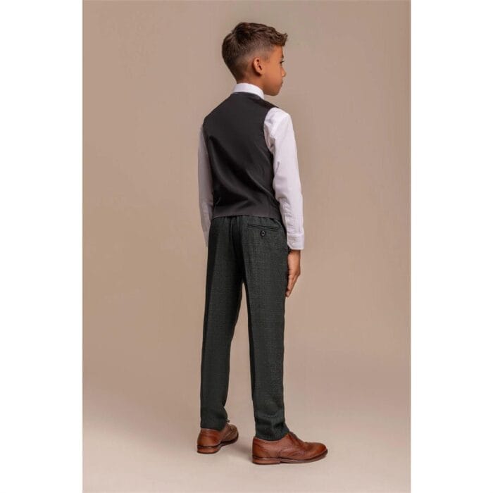 Boys 3 Piece Olive Green Check Suit Tweed Tailored Fit Wedding - Knighthood Store