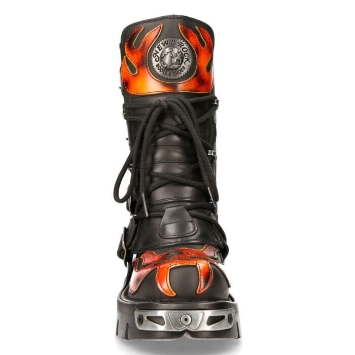 New Rock 107-S1 Red Skull Devil Black Leather Boot Biker Goth Rock Boots - Knighthood Store