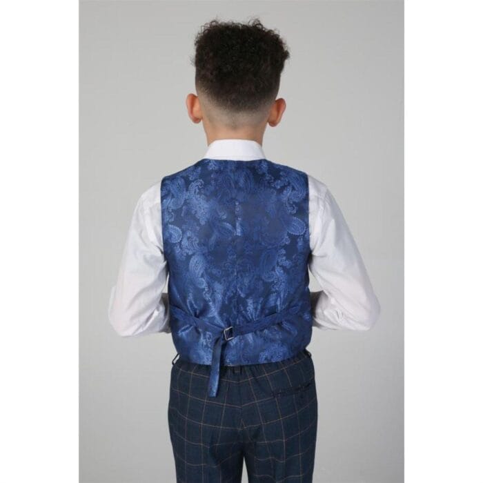 Boys 3 Piece Suit Blue Orange Check - Knighthood Store