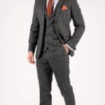 Mens Blue Check 3 Piece Suit Herringbone Tweed Vintage Tailored Fit Grey Velvet - Knighthood Store