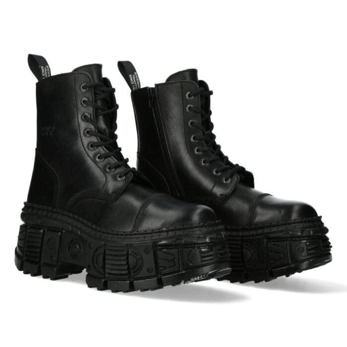 New Rock Boots Punk WALL083C-S5 Unisex Metallic Black Leather Platform Gothic EMO - Knighthood Store