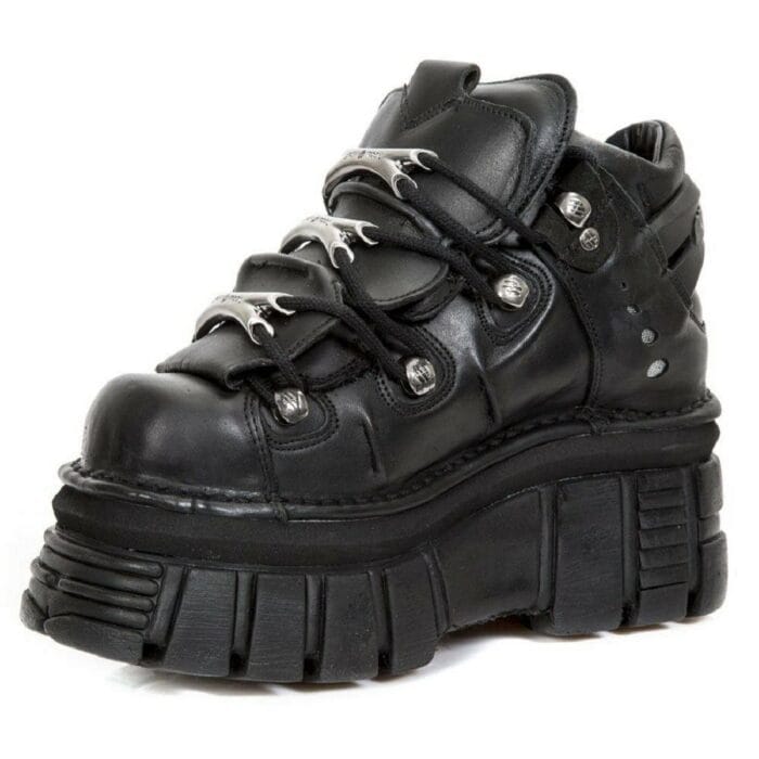 New Rock M.106-S29 TOWER SHOES Metallic Black Leather Biker Gothic Boots - Knighthood Store