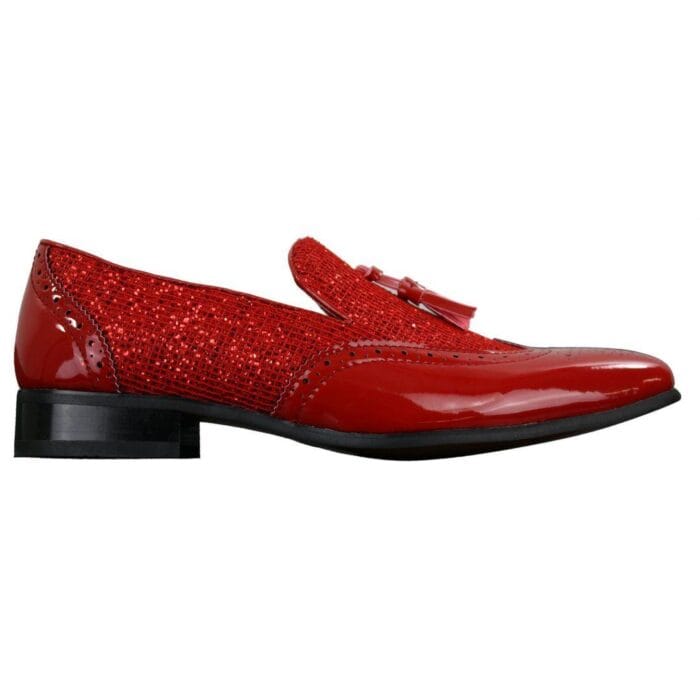 Mens Smart Party Shiny Tassle Shoes Red Silver Black Gold Slip On Patent Leather - Knighthood Store